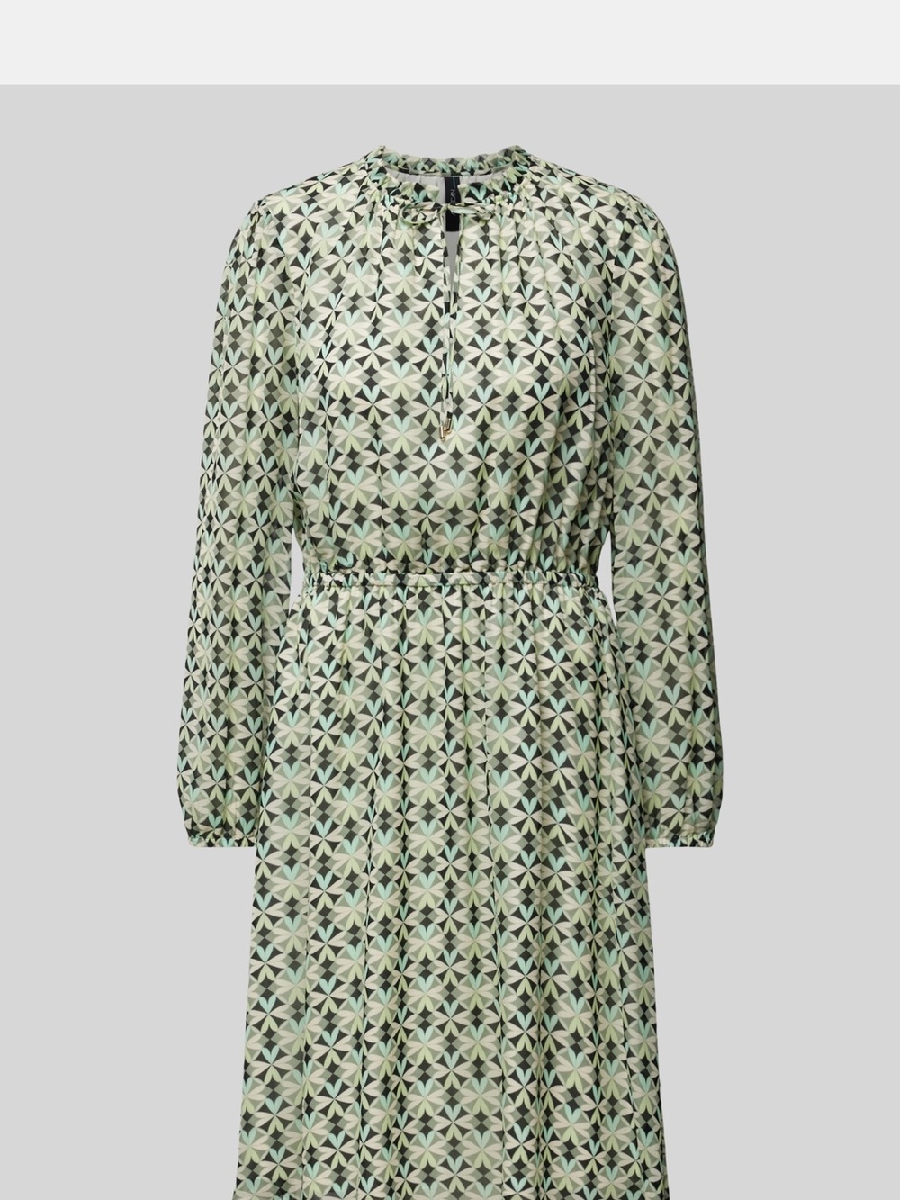 Marc Cain Long-Sleeve Geometric Print Midi Dress in Green and Black